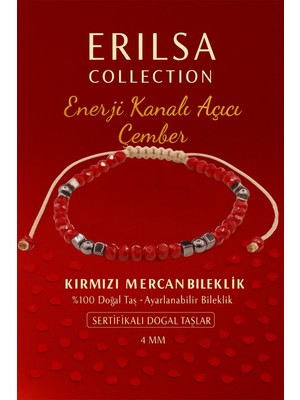 Erilsa Sertifikalı Enerji Kanalı Açıcı Denge Bilekliği – Kırmızı Mercan ve Terahertz Doğal Taş 4 mm