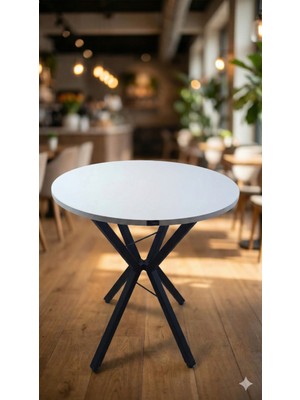 Decosense 70 cm Siyah Metal Ayak 2-3 Kişilik Yuvarlak Masa Mutfak Masası Balkon Masası Kafe Masası Ofis Masası