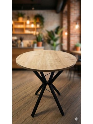 Decosense 70 cm Siyah Metal Ayak 2-3 Kişilik Yuvarlak Masa Mutfak Masası Balkon Masası Kafe Masası Ofis Masası