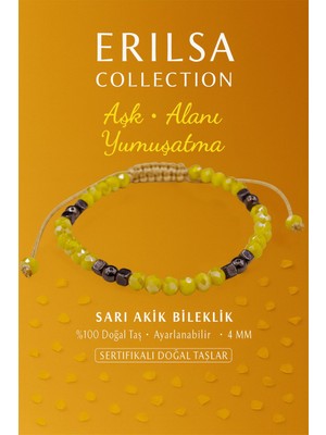 Erilsa Sertifikalı Aşk Alanı Yumuşatma Enerji Aktivasyon Bilekliği – Sarı Akik ve Terahertz Doğal Taş 4 mm