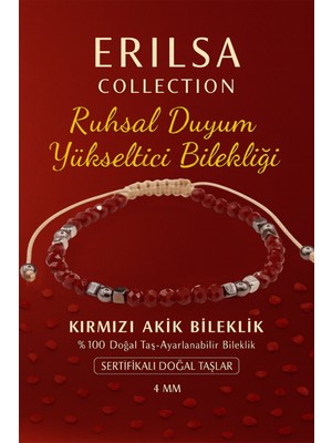 Erilsa Sertifikalı Ruhsal Duyum Yükseltici Enerji Bilekliği – Kırmızı Akik ve Terahertz Doğal Taş 4 mm