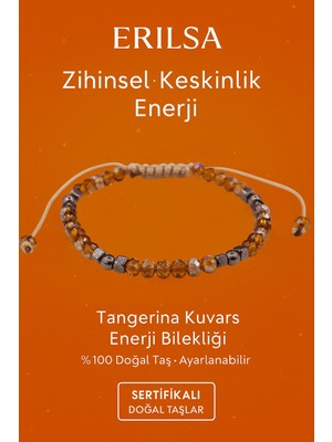 Erilsa Sertifikalı Zihinsel Keskinlik Aktivasyon Bilekliği – Tangerina Kuvars ve Terahertz Doğal Taşı 4 mm