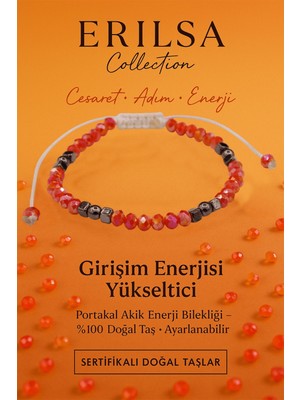 Erilsa Sertifikalı Girişim Enerjisi Aktivasyon Bilekliği – Portakal Akik ve Terahertz Doğal Taş 4 mm
