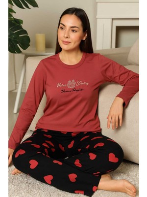Tenra Kadın Pijama Takımı Kalp Desenli