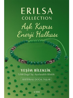 Erilsa Sertifikalı Aşk Kapısı Enerji Aktivasyonu Bilekliği – Yeşim ve Terahertz Doğal Taş 4 mm