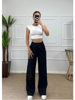 Flexifit Bel Lastik Detaylı Yüksek Bel Kadın Palazzo Pantolon – Dökümlü, Rahat Kesim, Geniş Paça, Günlük ve Ofis Kullanımına Uygun Esnek Kumaş