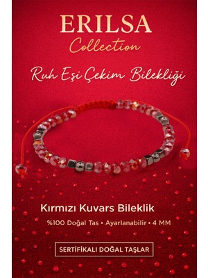 Erilsa Sertifikalı Ruh Eşi Çekim Enerjisi Bilekliği – Kırmızı Kuvars ve Terahertz Doğal Taş 4 mm