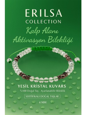 Erilsa Sertifikalı Kalp Alanı Aktivasyon Enerji Bilekliği – Yeşil Kristal Kuvars ve Terahertz Doğal Taş 4 mm