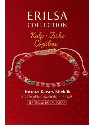 Erilsa Sertifikalı Kalp Zırhı Çözülme Enerji Bilekliği – Kırmızı Kuvars ve Terahertz Doğal Taş 4 mm