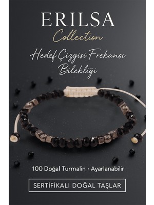 Erilsa Sertifikalı Hedef Çizgisi Frekans Aktivasyonu Bilekliği – Siyah Turmalin ve Terahertz Doğal Taş 4 mm