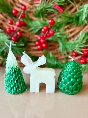 Cacagift Design Kozalak, Çam Ağaçlı ve Geyikli Mum Seti