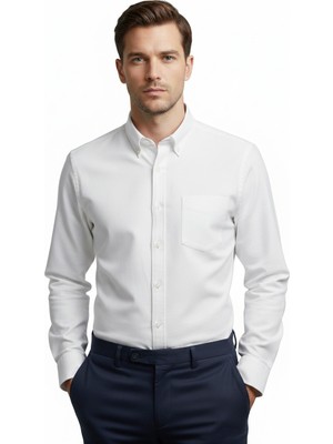 Uki Beyaz Comfort Fit Uzun Kol Oxford Klasik Gömlek