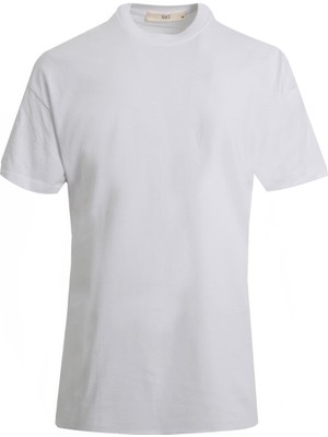 Uki Beyaz Bisiklet Yaka T-Shirt