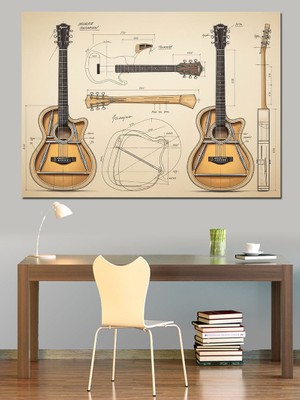 Tablo Mega Akustik Gitar Tasarımı Duvar Dekoru Dekoratif Kanvas - Mdf Ahşap Tablo