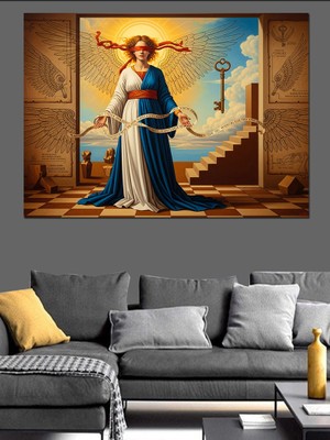 Tablo Mega Adalet Sembolü Kadın Melek Figürü Soyut Çalışma Dekoratif Kanvas - Mdf Ahşap Tablo