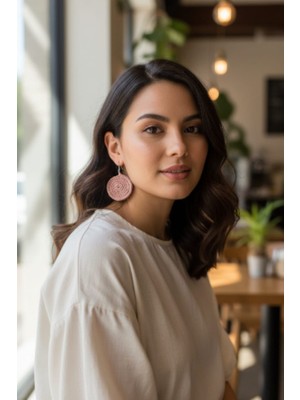 Tokuşka Örgü Crochet Yuvarlak Rose Renk Küpe