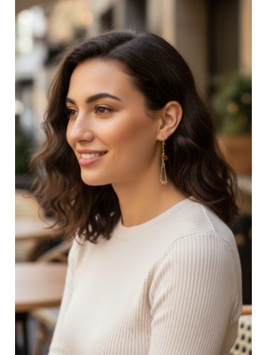 Tokuşka Akik Taşlı Sallantılı Küpe