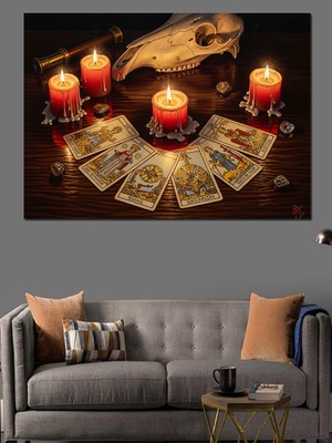 Artmeg Yanan Mumlar ve Tarot Kartları Dekoratif Kanvas - Mdf Ahşap Tablo