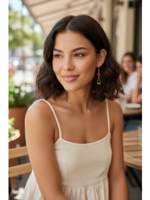 Tokuşka Akik Taşlı Sallantılı Küpe