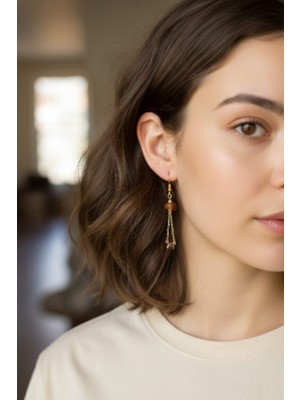 Tokuşka Akik Taşlı Sallantılı Küpe