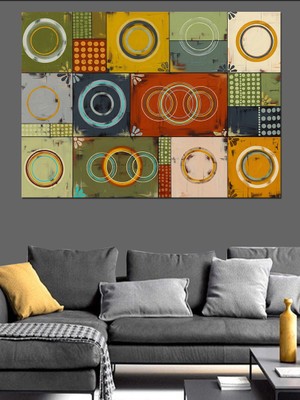 Artmeg Geometrik Soyut Renkli Daireler Dekoratif Kanvas - Mdf Ahşap Tablo