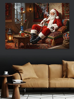 Artmeg Şark Köşesinde Nargile Içen Noel Baba Dekoratif Kanvas - Mdf Ahşap Tablo