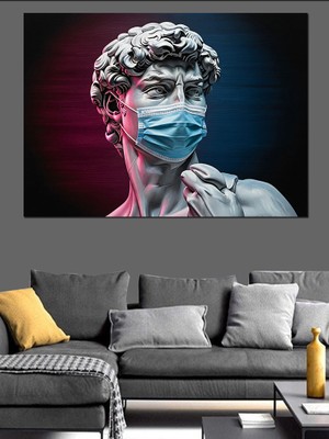 Artmeg Maskeli Davut Heykeli Dekoratif Kanvas - Mdf Ahşap Tablo