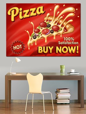 Artmeg Pizza Dilimi "buy Now" Yazılı Afiş Dekoratif Kanvas - Mdf Ahşap Tablo
