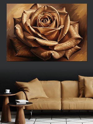 Artmeg Kahverengi Gül Çiçeği Yakından Çekim Modern Sanat Dekoratif Kanvas - Mdf Ahşap Tablo