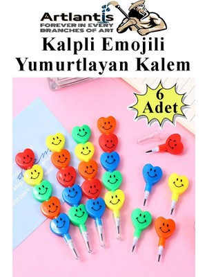 Artlantis Kalpli Emoji Yumurtlayan Kurşun Kalem 6 Adet Eğlenceli Hediyelik Kurşun Kalem Gülen Yüzlü Kurşun Kalem Karne Hediyesi