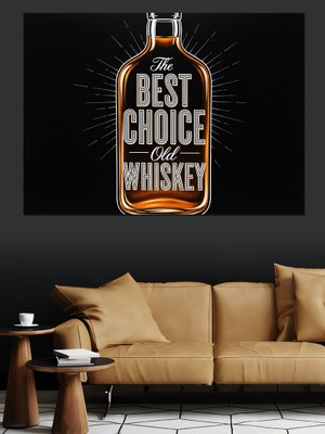 Artmeg "en Iyi Seçim Eski Viski" Etiketli Viski Şişesi Siyah Fon Dekoratif Kanvas - Mdf Ahşap Tablo