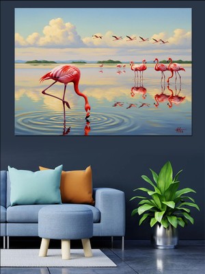 Artmeg Göldeki Pembe Flamingolar Dekoratif Kanvas - Mdf Ahşap Tablo