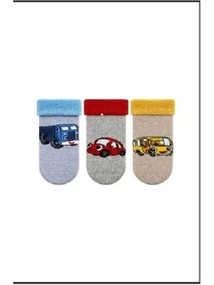Araba Desenli Havlu Bebek Erkek Patikçorap Kaydırmaz Tabanlı