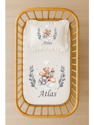 Moda Lime Isimli Bebek Nevresim Takımı 70X120 – Uçaklı Ayıcık Temalı Fırfırlı Dolgulu Yastıklı