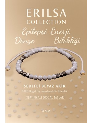 Erilsa Sertifikalı Epilepsi Denge Enerji Bilekliği - Sedefli Beyaz Akik ve Terahertz Doğal Taş 4 mm