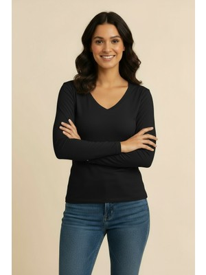 Lyvean V Yaka Regular Uzun Kollu Tshirt