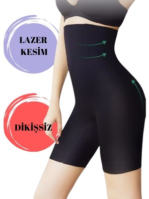 FitQueen Yüksek Bel Toparlayıcı Dikişsiz Korse Şort, Lazer Kesim Teknolojisi ile Kıyafet Altında Görünmeyen Ultra Ince Kumaşı Sayesinde Anında Inceltir, Sıkılaştırır ve Şekillendirir.
