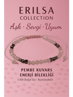 Erilsa Sertifikalı Aşk Sevgi Uyum Enerji Bilekliği - Pembe Kuvars ve Terahertz Doğal Taş 4 mm