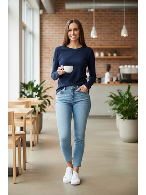 Lyvean Bisiklet Yaka Regular Uzun Kollu Tshirt