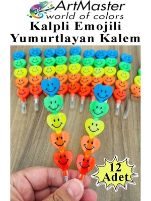 Artlantis Kalpli Emoji Yumurtlayan Kurşun Kalem 12 Adet Eğlenceli Hediyelik Kurşun Kalem Gülen Yüzlü Kurşun Kalem Karne Hediyesi