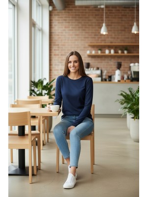 Lyvean Bisiklet Yaka Regular Uzun Kollu Tshirt