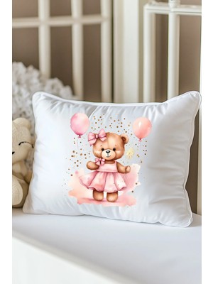 Moda Lime Ayıcık ve Balon Detaylı Isme Özel Bebek Dolgulu Yastık