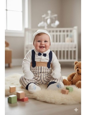 Diamondstar Erkek Bebek Çizgi Desenli 7 Li Zıbın Hastane Çıkış Seti