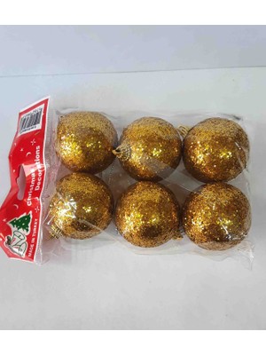 6'lı Simli Strafor Top Yılbaşı Ağaç Süsü 5 cm Gold