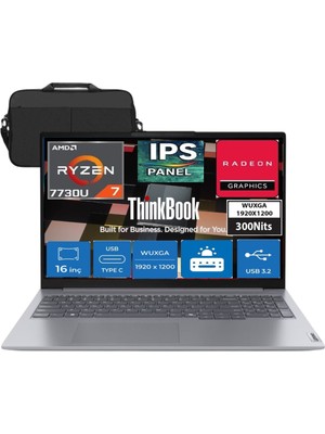 Lenovo Thinkbook 16 Amd Ryzen 7 7730U 32GB 1tb SSD Amd Radeon Graphics (1920X1200) 16" Wuxga 300NITS IPS Freedos Taşınabilir Bilgisayar & Çanta