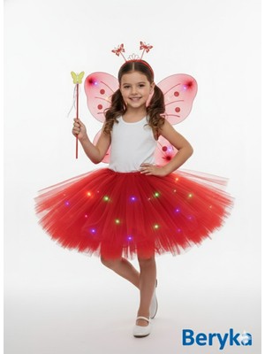 Beryka 2-10 Yaş Kız Çocuk LED Işıklı Kelebek Kanat Peri Kostüm Seti