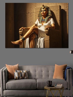 Tablo Mega Antik Mısır Kraliçesi Heykeli Dekoratif Kanvas - Mdf Ahşap Tablo
