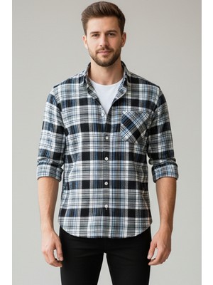 Uki LACİVERT Comfort Fit  Oduncu Gömlek