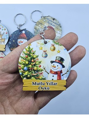 Yılbaşı Temalı Ahşap Anahtarlık