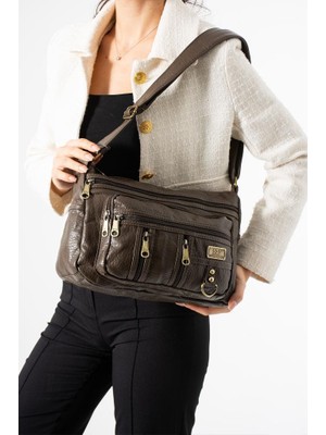 Baginn Y.suni Deri Kadın Postacı Çanta Çok Cepli 30*20 cm Vegan Deri Bayan Çapraz Askılı Omuz Çantası